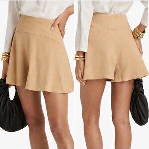 Vince Linen Blend Shorts High Waist Flounce Hem in Pecan NWT